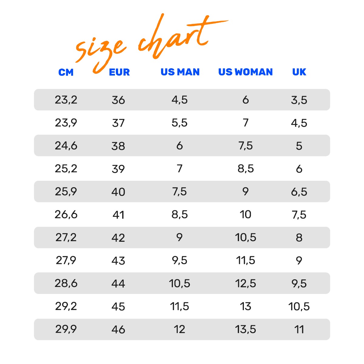 Sizing Guide/Chart