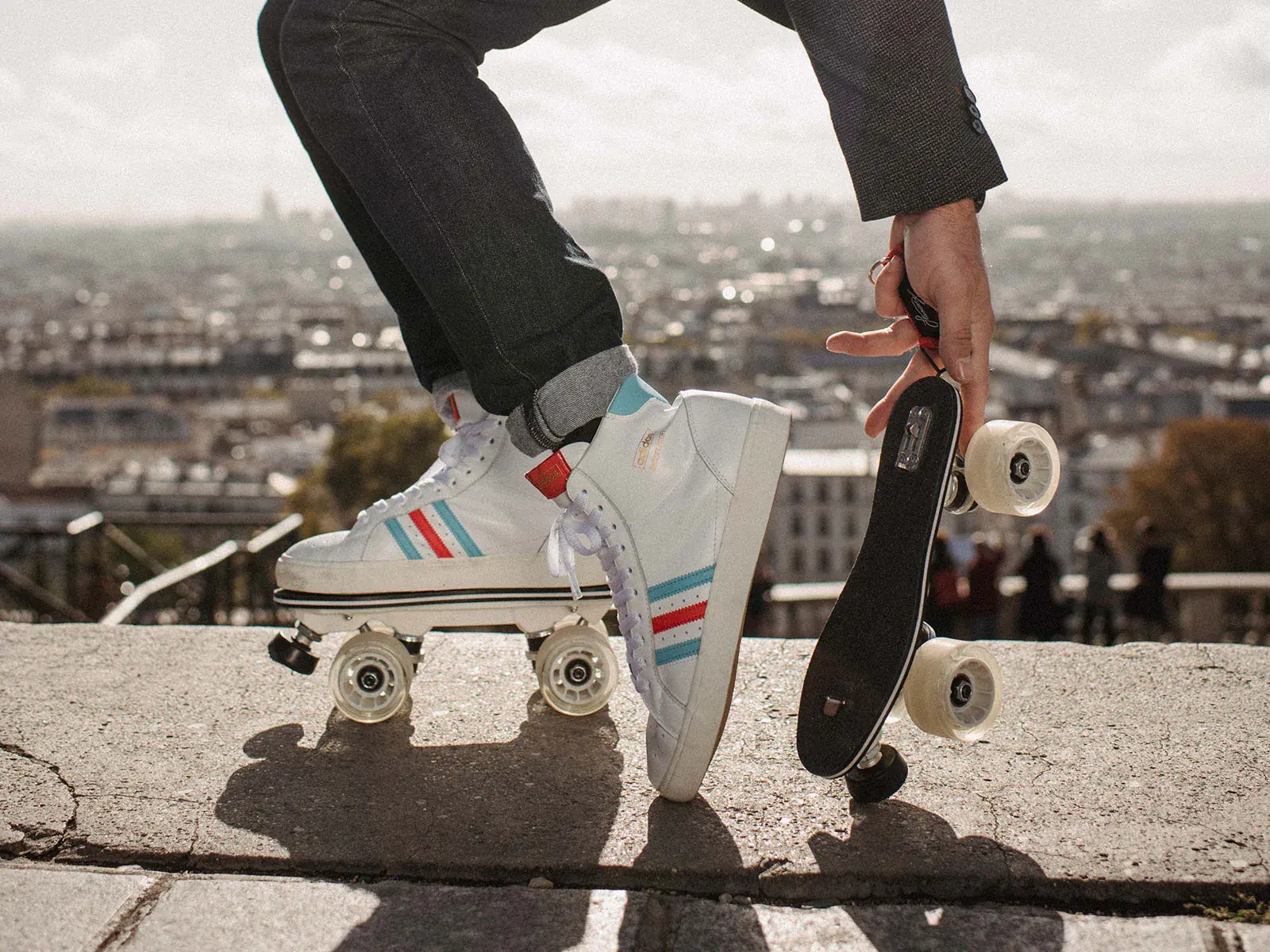 White adidas roller skates transformed by flaneurz