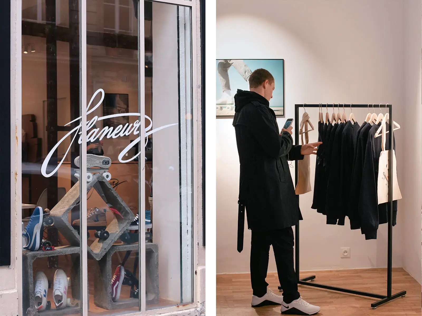 a man inside the boutique flaneurz and watching T shirt and sweatshirt