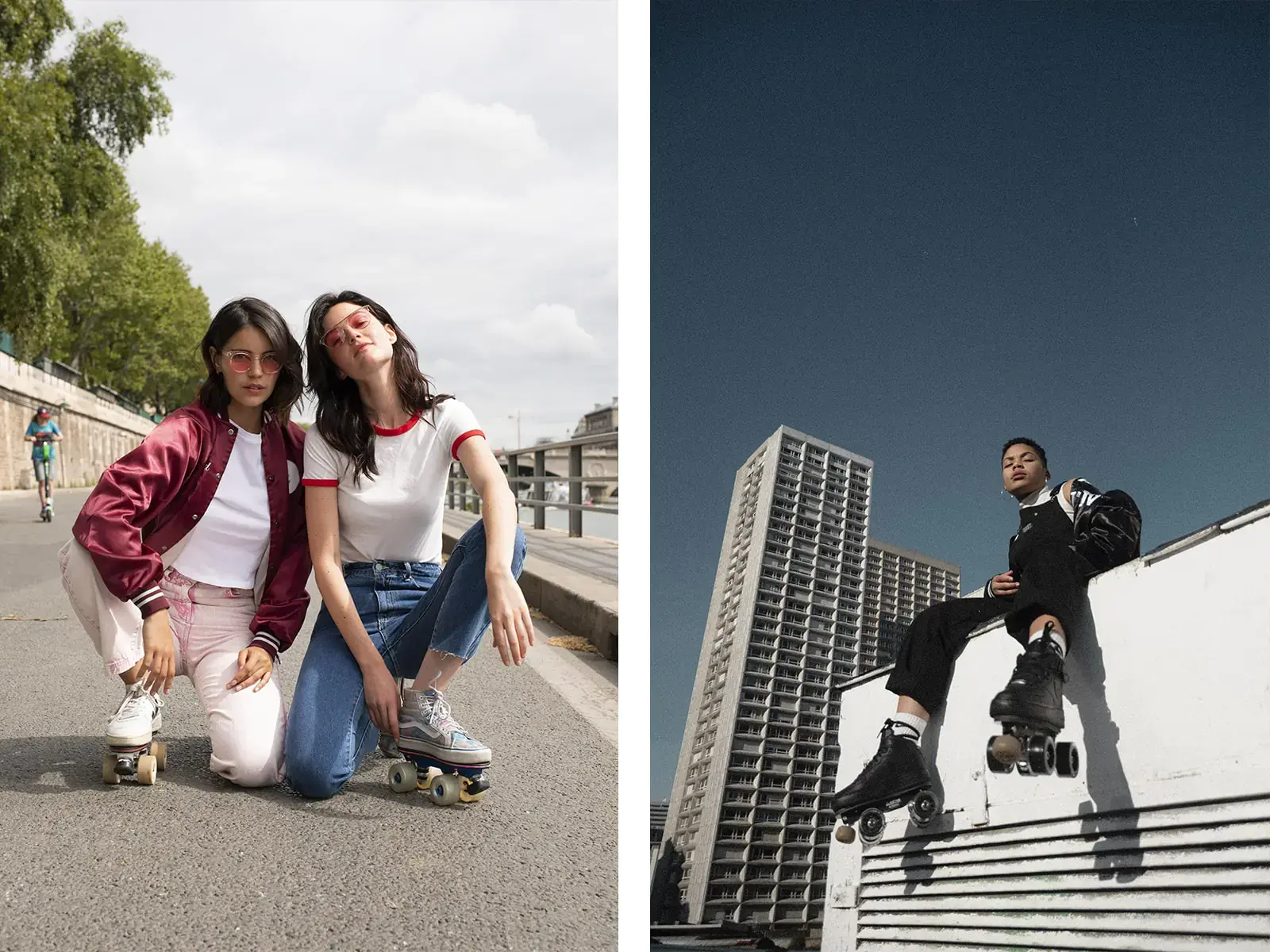 collage of 3 women wearing their roller skates from flaneurz