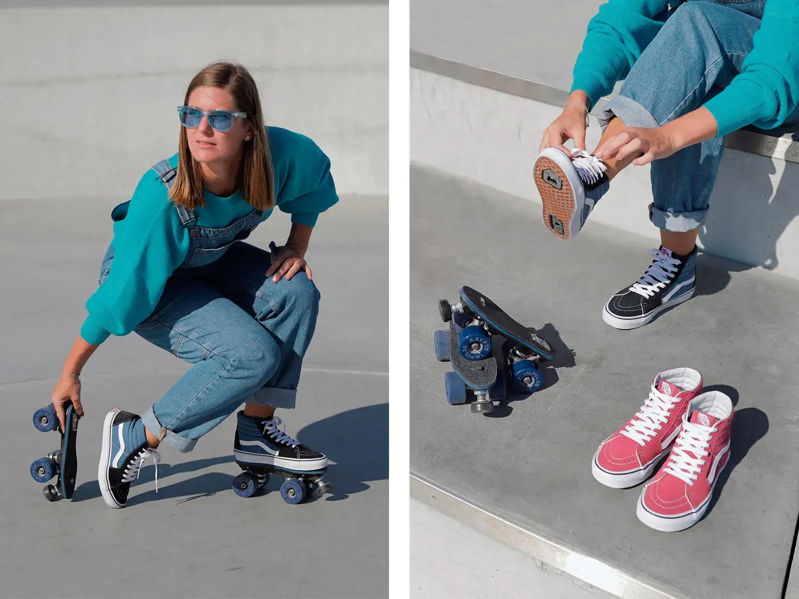 collage of pictures of a woman wearing roller skates by flaneurz