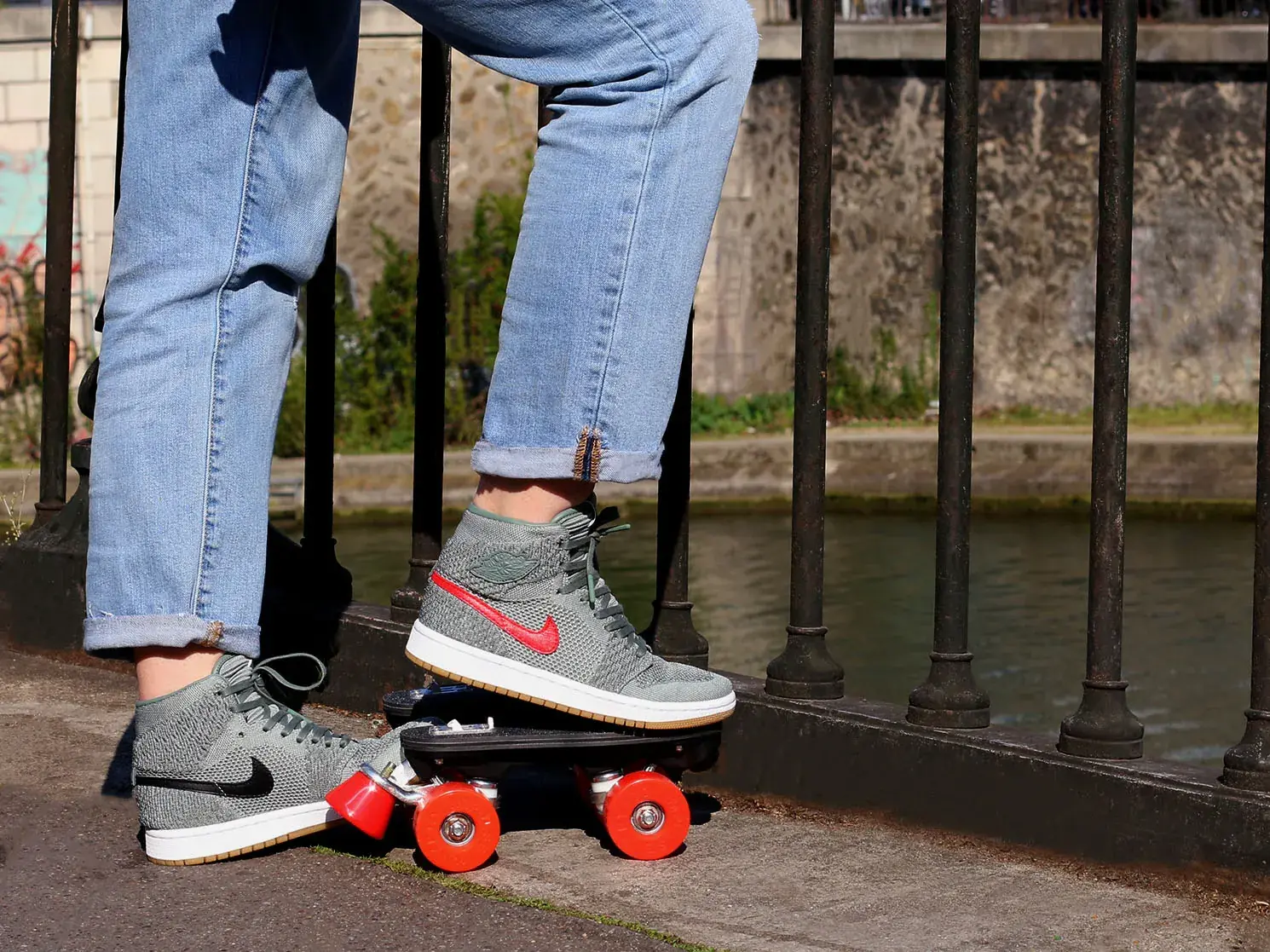 nike sneakers transformed by flaneurz into roller skates