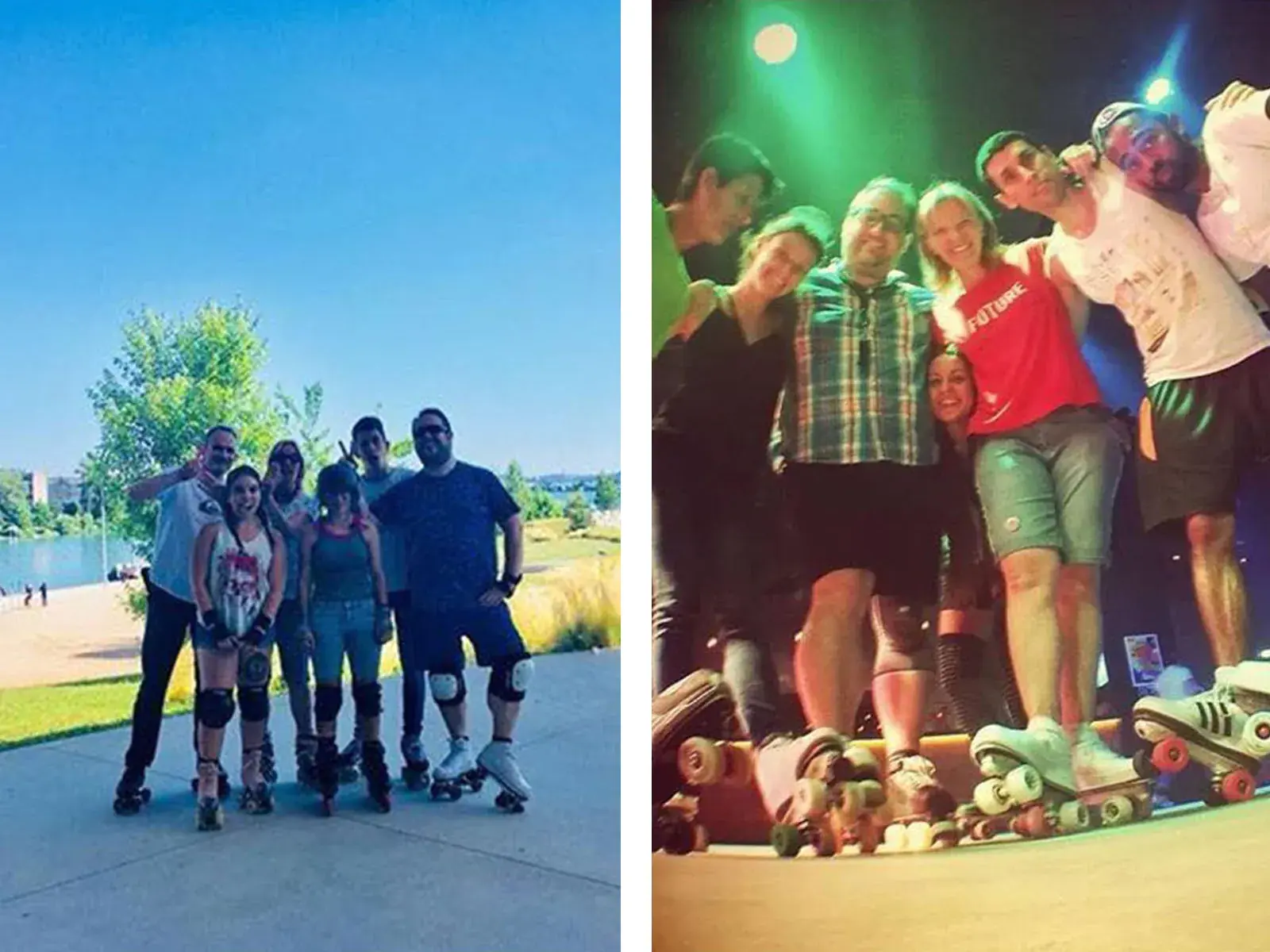 a group of people wearing their roller skates in the disco and in the city