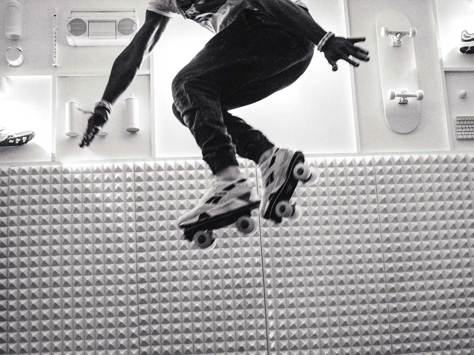 professional skates jumping wearing flaneurz roller skates the same