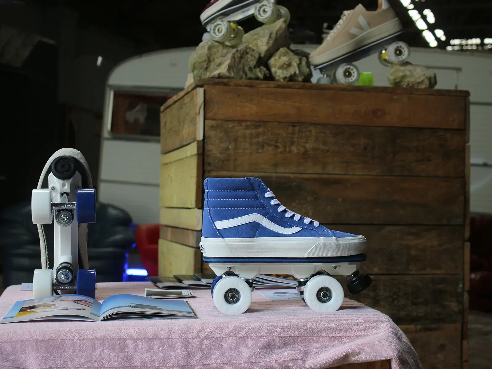 Roller skate blue by flaneurz on a table