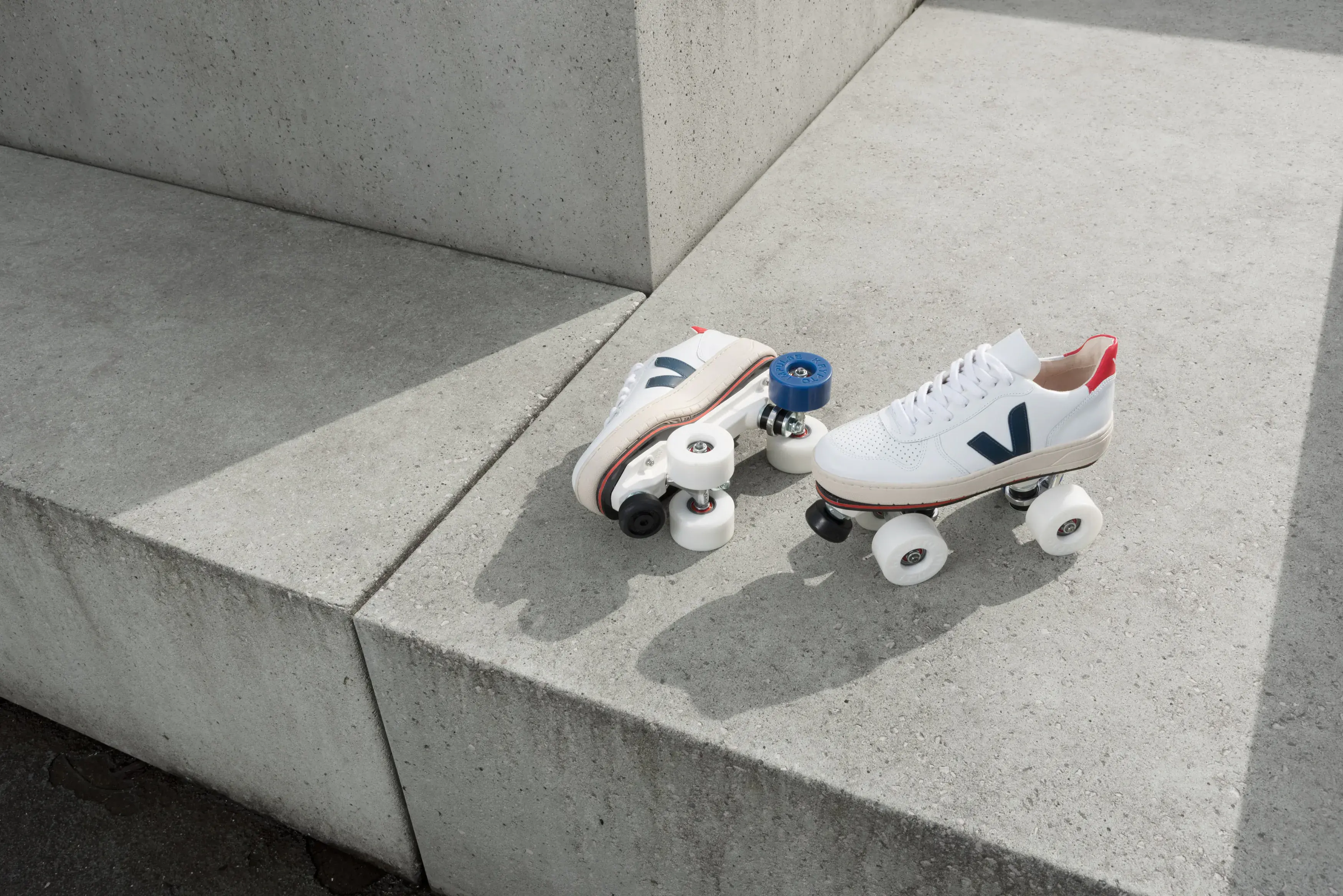 white veja transformed into roller skate by flaneurz 