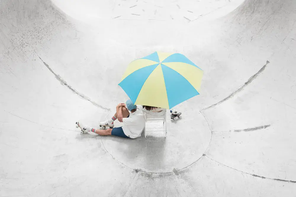 a man wearing his roller skate from the unfollow collection of flaneurz