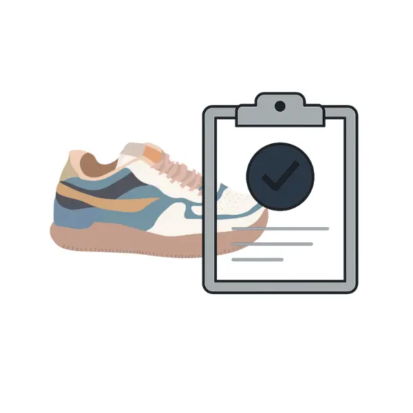an illustration of a sneaker and checking icon
