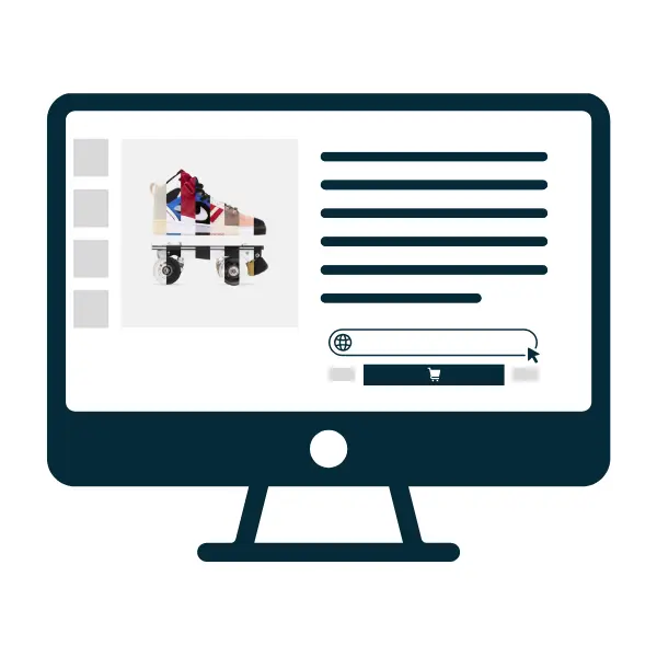 illustration that shows aa desktop screen where we can see a simulation of a website of flaneurz