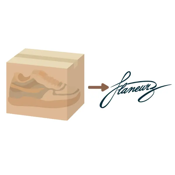 an illustration of a package contains a sneaker 