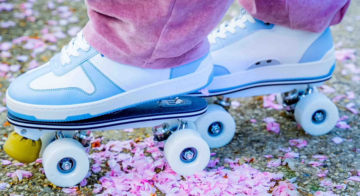 Gros plan sur les Slades S-Quad vegan bleu