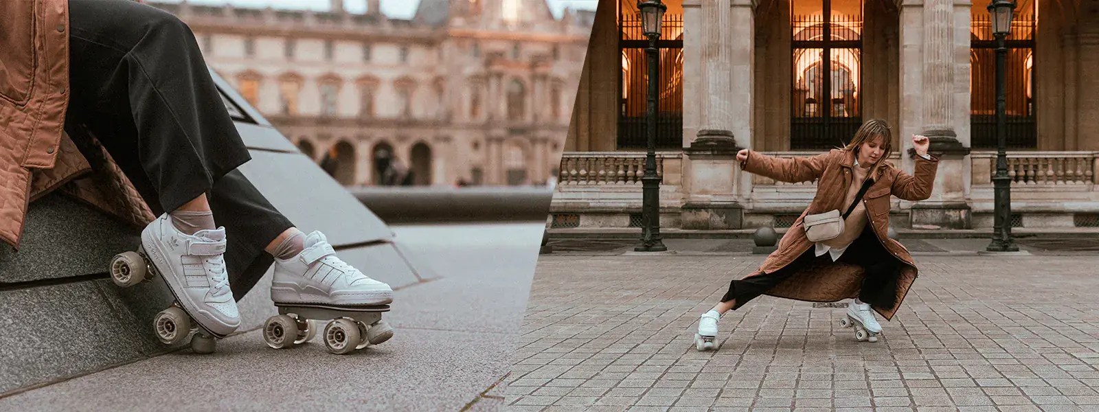 a woman skating in the city wearing adidas transformed by flaneurz