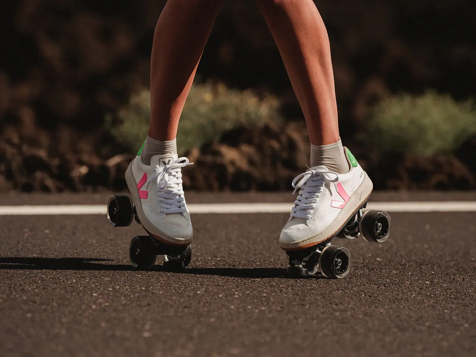 a woman skating in the road