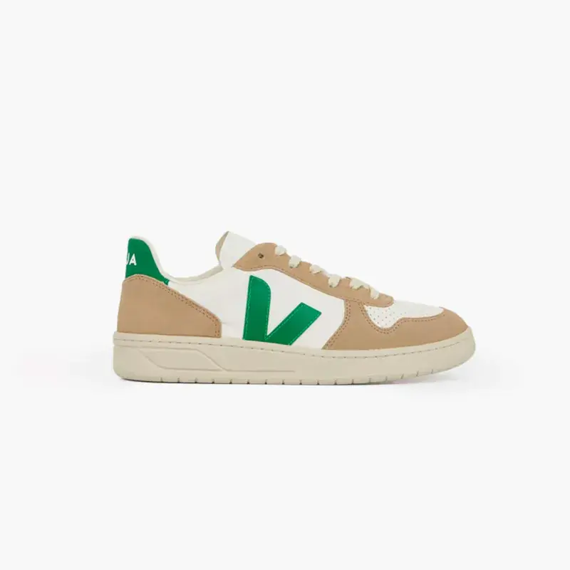 VEJA V-10 Cuir Blanc Emeraude
