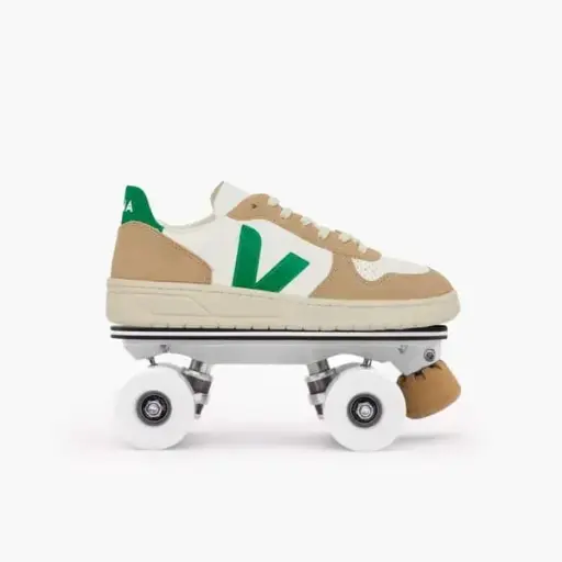 Detachable Roller Skates - Veja V-10 Leather White Emeraude